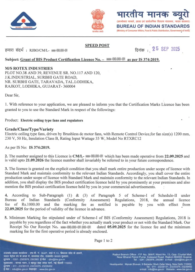 BIS Approved Certificate